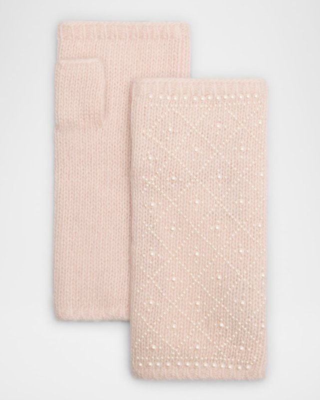 Cashmere Fingerless Gloves W/ Faux Pearls
